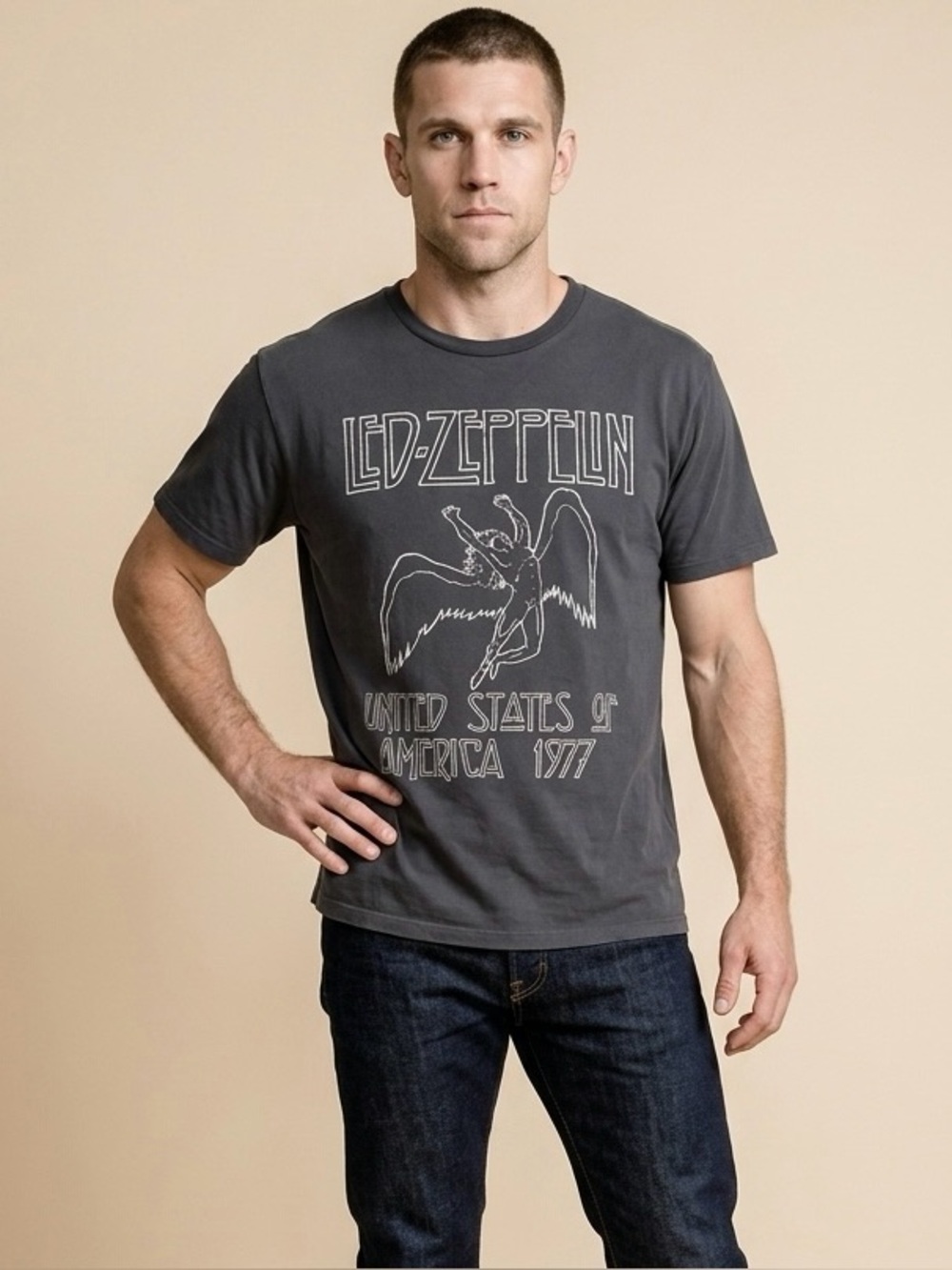 Led Zeppelin Logo Tee in Charcoal Black